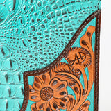 LC-ADBG1040 Crocodile Embossed Leather Portfolio with Hand Tooled Floral Accents-Eleanor Western Edition