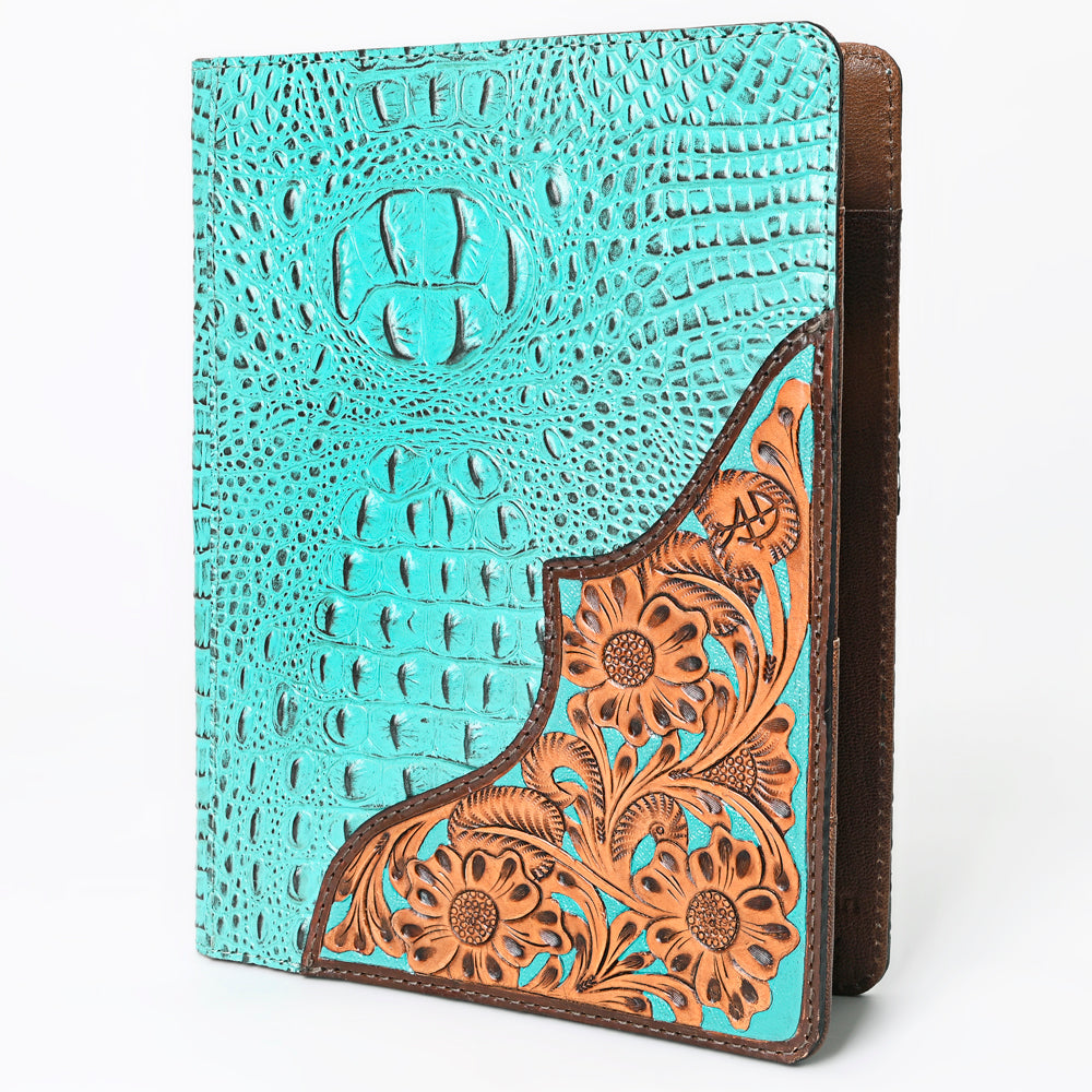 ADBG1040 Crocodile Embossed Leather Portfolio with Hand Tooled Floral Accents-Eleanor Western Edition