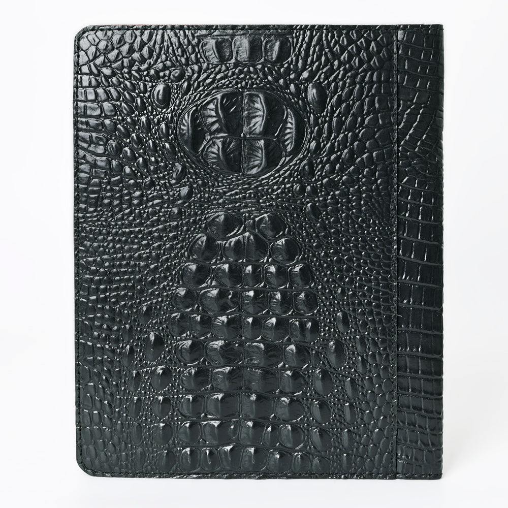 ADBG1040P Black Crocodile Embossed Leather Bible/Journal Cover-Hand-Tooled Floral Corner Patch