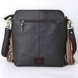 SKBA116 Crossbody Hand Tooled Saddle Leather and Upcycled Canvas Ladies Bag 13.5x12.5   KBA