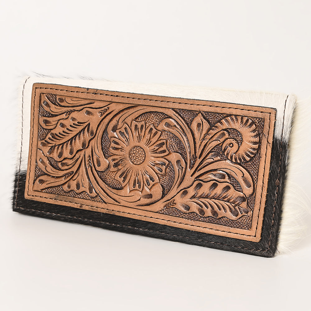 KBG139 WALLET Hand Tooled Saddle Leather with Cowhide Leather and Upcycled Canvas Ladies Ba