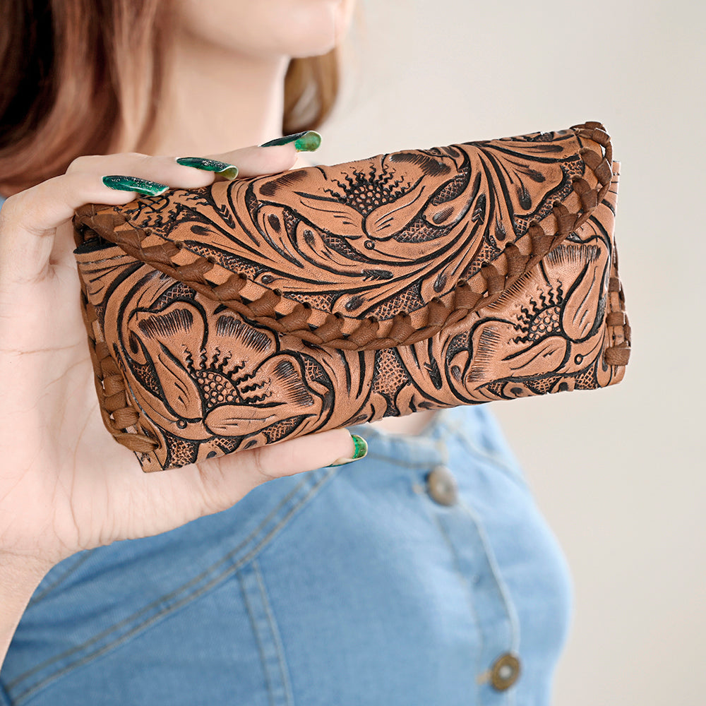 American Darling Hand Tooled Genuine Leather Western Sunglass Case