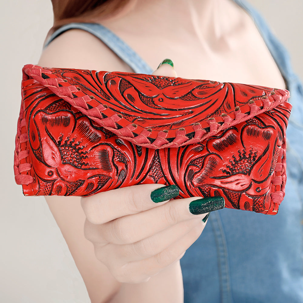American Darling Hand Tooled Genuine Leather Western Sunglass Case