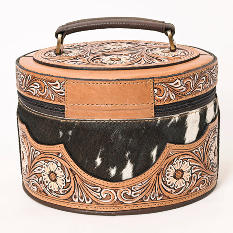 American Darling Oval Hair-On Hide Jewelry Case Hand Tooled Western Leather Organizer