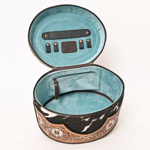 American Darling Oval Hair-On Hide Jewelry Case Hand Tooled Western Leather Organizer