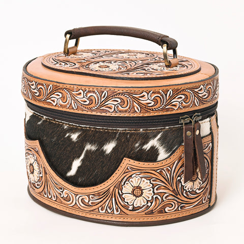 American Darling Oval Hair-On Hide Jewelry Case Hand Tooled Western Leather Organizer
