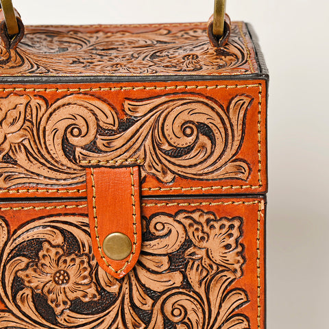 American Darling Hand Tooled Leather Floral Carved Western Jewelry case