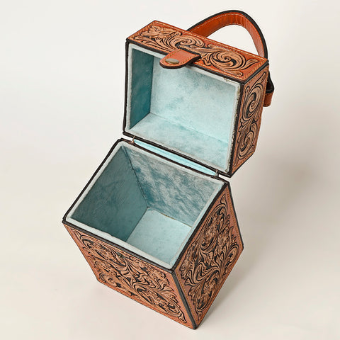 American Darling Hand Tooled Floral Carved Leather Jewelry Case Western Box