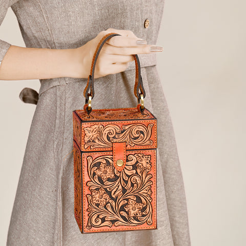American Darling Hand Tooled Leather Floral Carved Western Jewelry case
