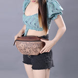 ADBG1211 Hand-Tooled Leather Western Waist Bag - Brown Cowgirl Fanny Pack by American Darling