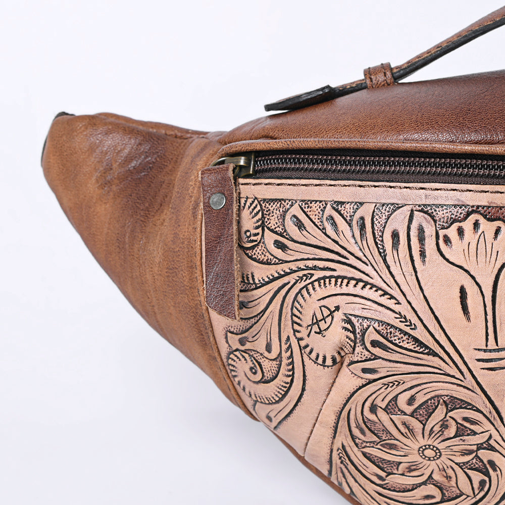 ADBG1211 Hand-Tooled Leather Western Waist Bag - Brown Cowgirl Fanny Pack by American Darling