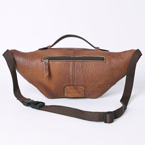 American Darling Western Hand-Tooled Leather Fanny Pack - Floral Carved Genuine Leather Belt Bag