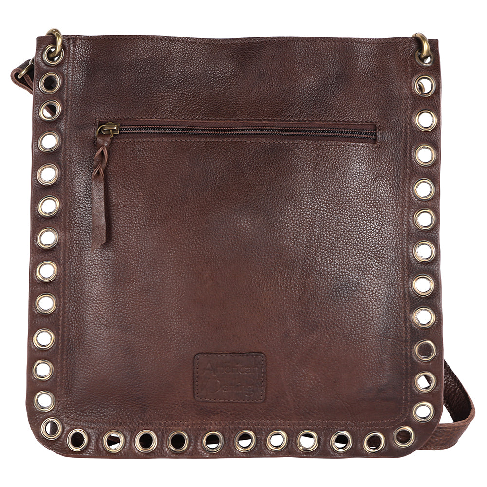 ADBGM353 Leather Crossbody Bag with Studded Circle & Turquoise Concho - Western Grommet Shoulder Purse