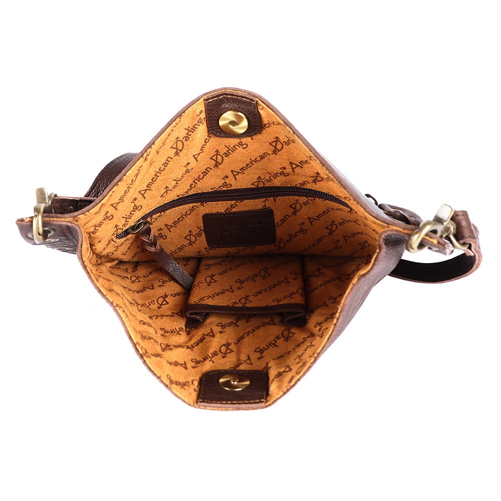 ADBGM353 Leather Crossbody Bag with Studded Circle & Turquoise Concho - Western Grommet Shoulder Purse