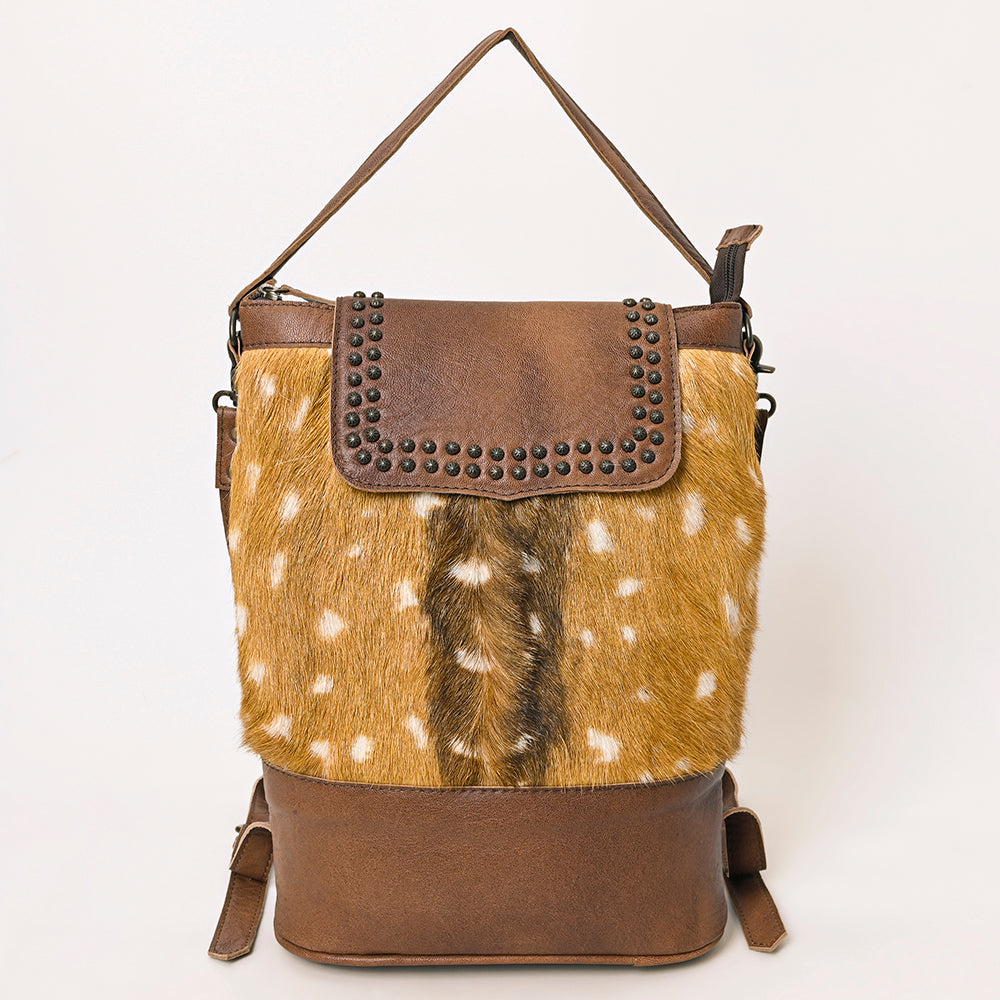 American Darling Western Hair-On Cowhide Leather Shoulder Bag with Studded Flap & Adjustable Strap