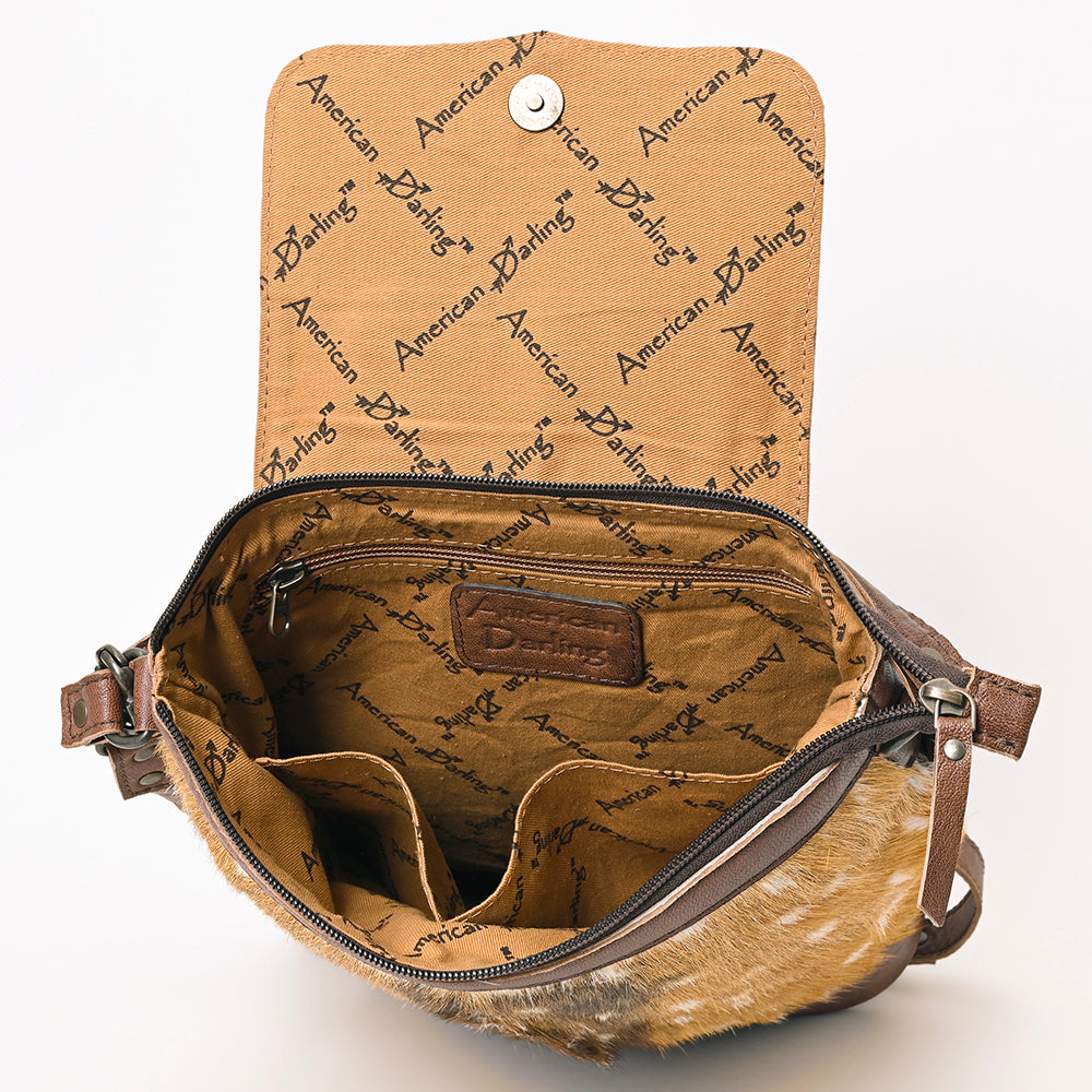 American Darling Western Hair-On Cowhide Leather Shoulder Bag with Studded Flap & Adjustable Strap