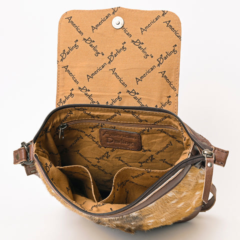 American Darling Western Hair-On Cowhide Leather Shoulder Bag with Studded Flap & Adjustable Strap