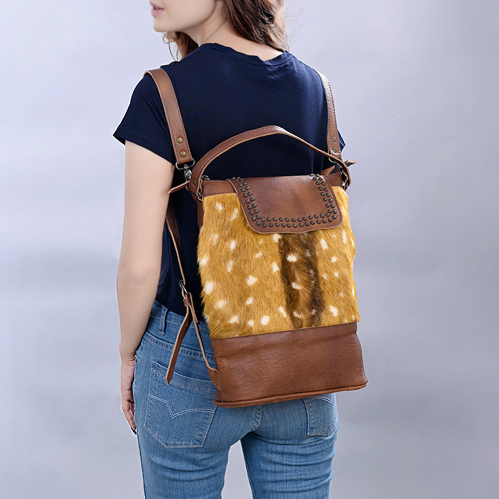 American Darling Western Hair-On Cowhide Leather Shoulder Bag with Studded Flap & Adjustable Strap