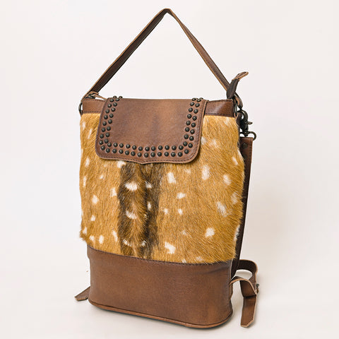 American Darling Western Hair-On Cowhide Leather Shoulder Bag with Studded Flap & Adjustable Strap