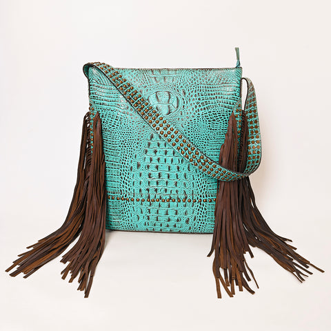 American Darling Crocodile Embossed Genuine Leather Western Fringe Shoulder Bag