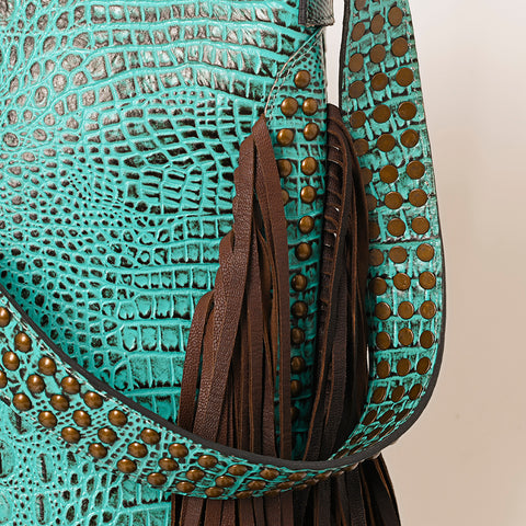 American Darling Crocodile Embossed Genuine Leather Western Fringe Shoulder Bag