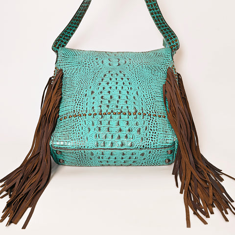 American Darling Crocodile Embossed Genuine Leather Western Fringe Shoulder Bag