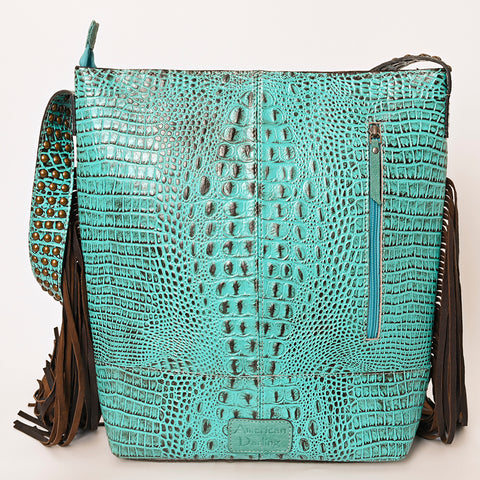American Darling Crocodile Embossed Genuine Leather Western Fringe Shoulder Bag