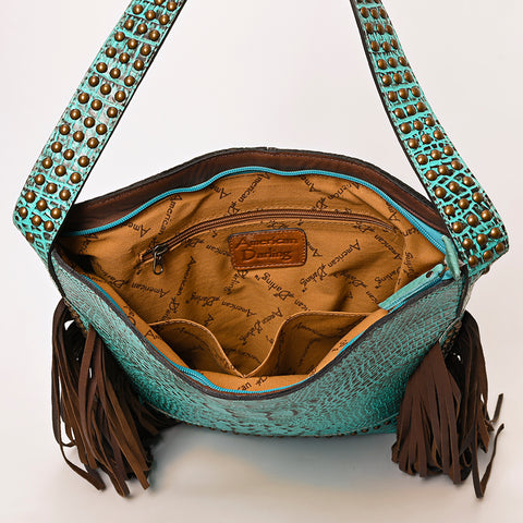 American Darling Crocodile Embossed Genuine Leather Western Fringe Shoulder Bag