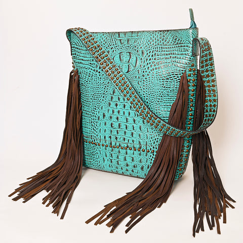 American Darling Crocodile Embossed Genuine Leather Western Fringe Shoulder Bag