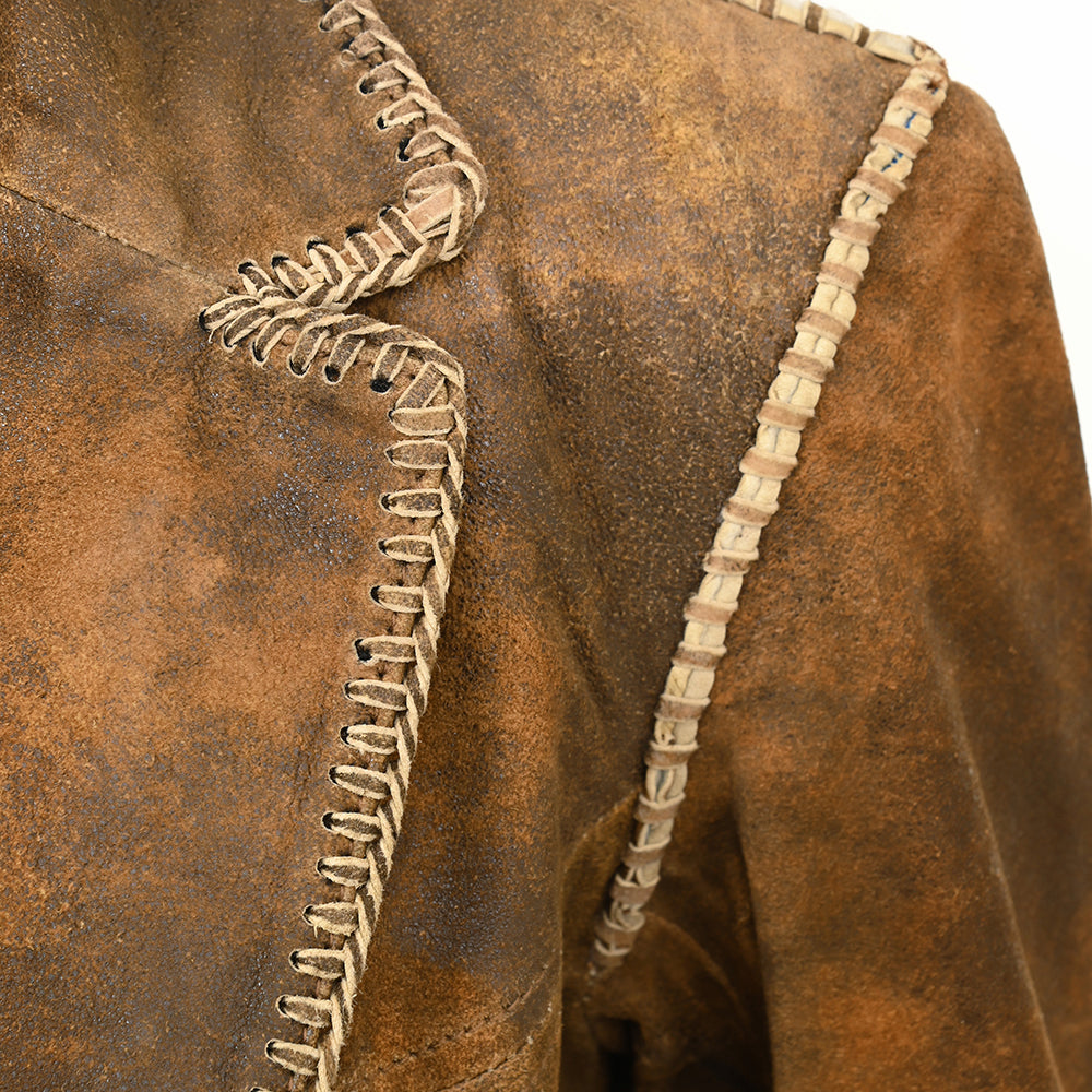 LC-ADJKT033 Women's Rustic Distressed Leather Blazer Coat & Beaded Accents