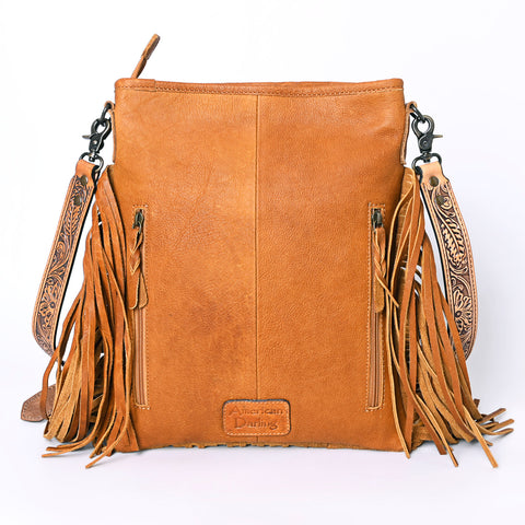 American Darling Messenger Bag - Hand Tooled Floral Leather & Hair-On Cowhide Purse