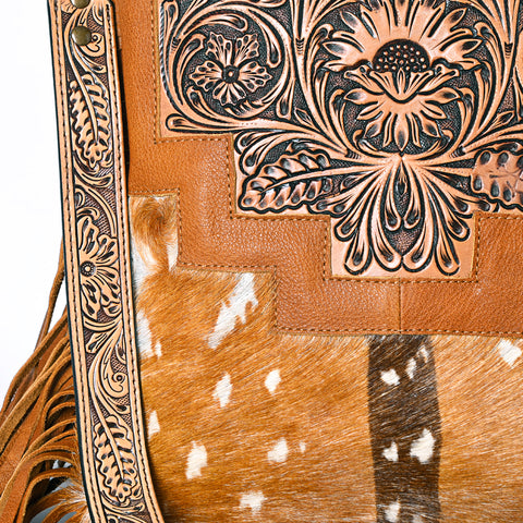 American Darling Messenger Bag - Hand Tooled Floral Leather & Hair-On Cowhide Purse