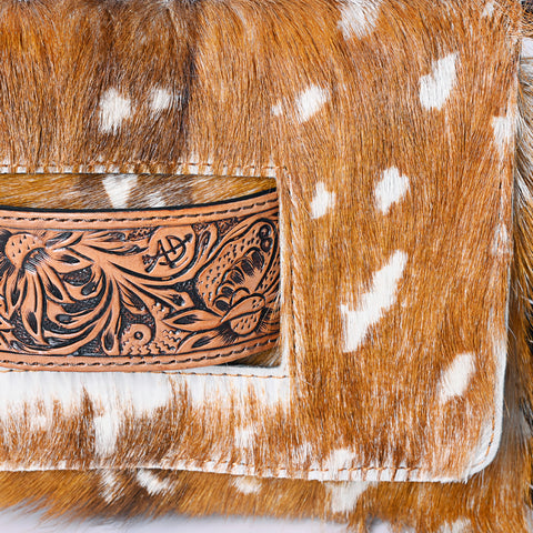 American Darling Hand Tooled Leather Small Cross body Bag with Hair-On Cowhide