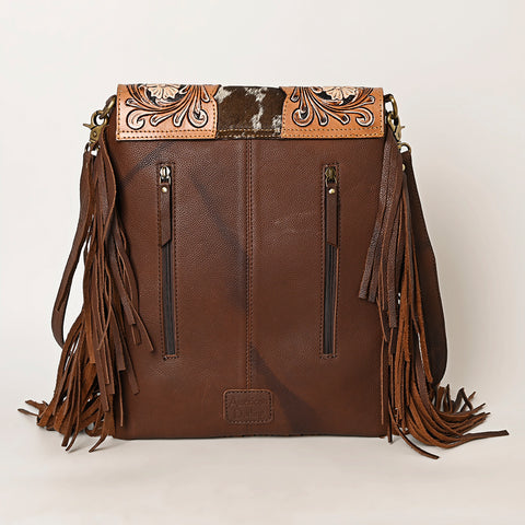 American Darling Hair-On Cowhide Fringed Messenger Bag Tooled Leather