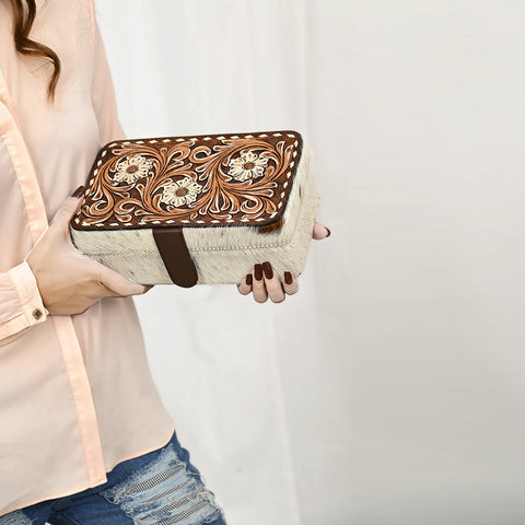 American Darling Hand Tooled Hair-On Cowhide Leather Jewelry Case