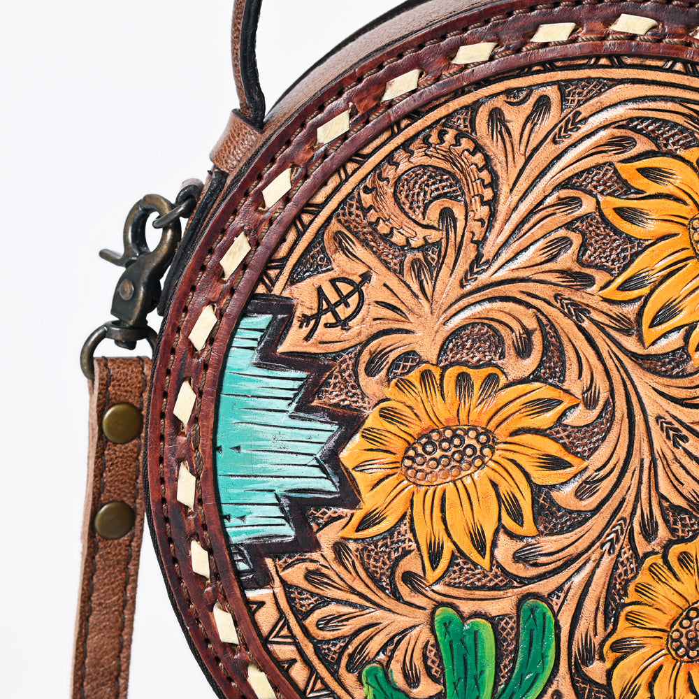 American Darling Western Tooled Leather Canteen Bag Floral Carved Inlay