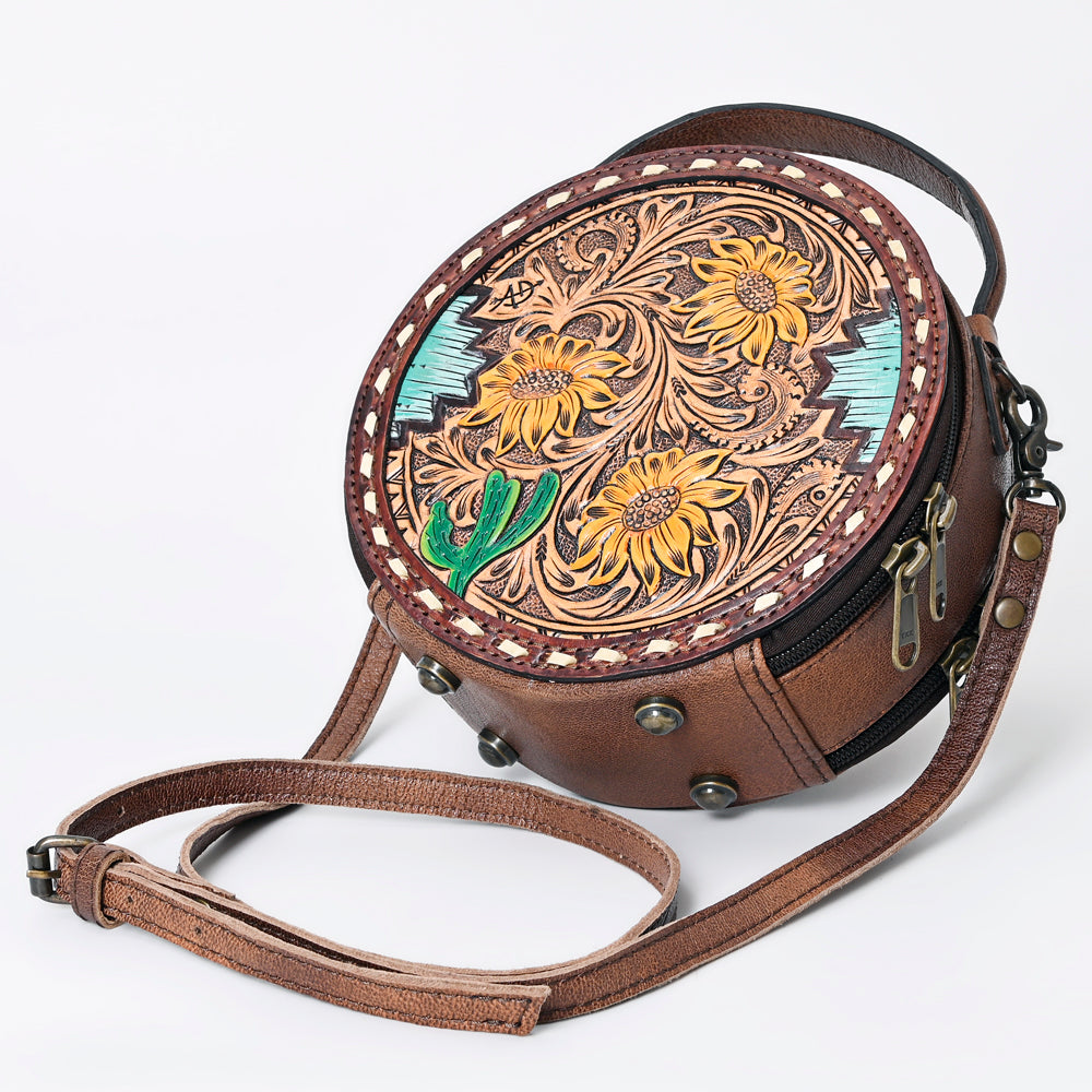 American Darling Western Tooled Leather Canteen Bag Floral Carved Inlay