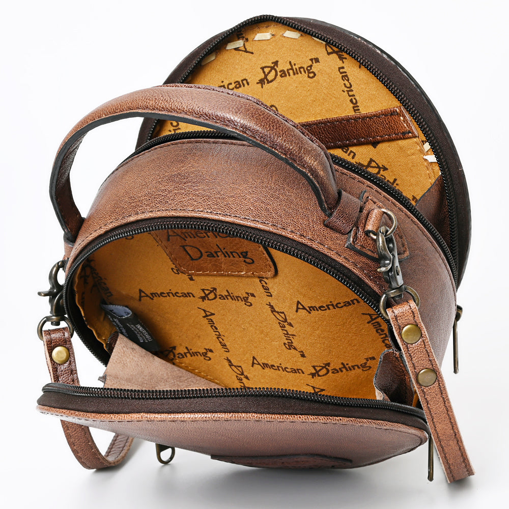 American Darling Western Tooled Leather Canteen Bag Floral Carved Inlay