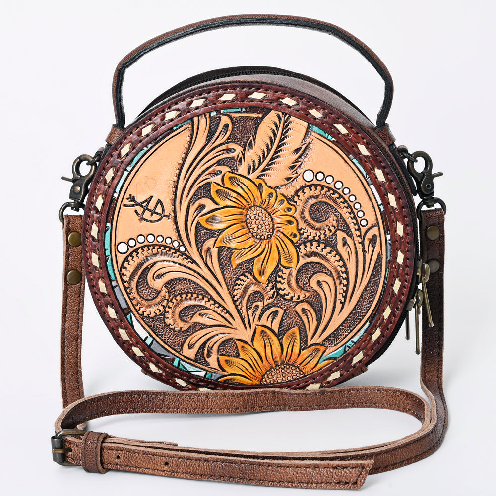 American Darling Western Tooled Leather Canteen Bag Floral Carved Inlay