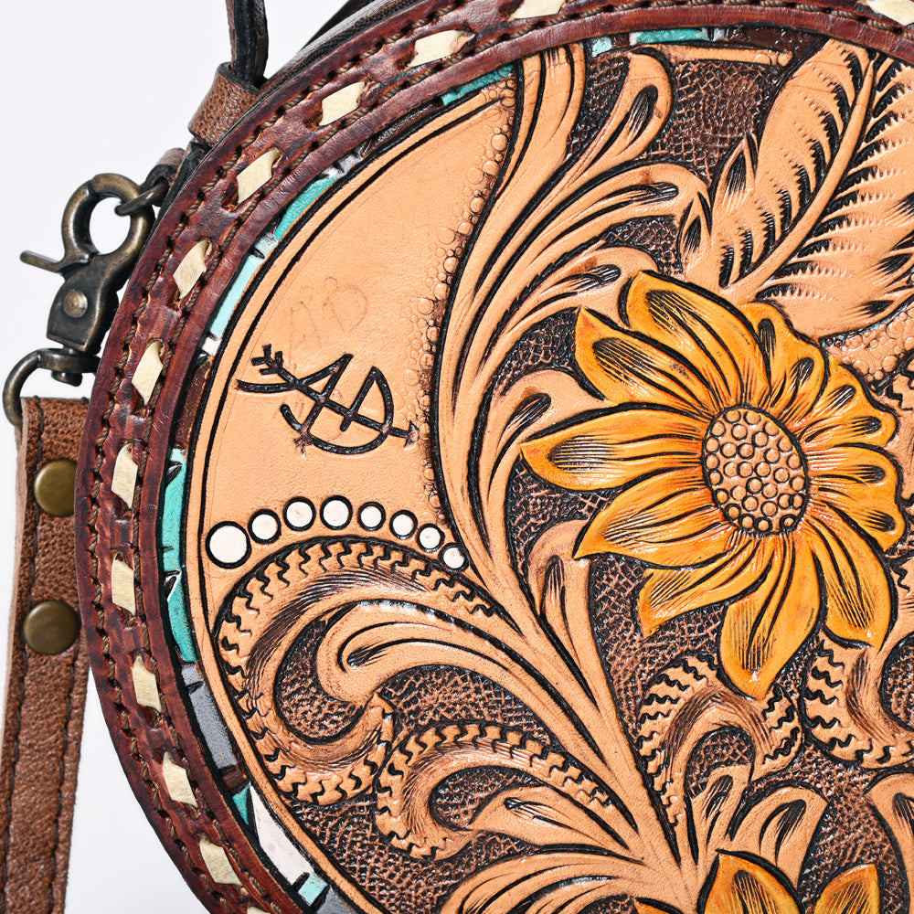 American Darling Western Tooled Leather Canteen Bag Floral Carved Inlay