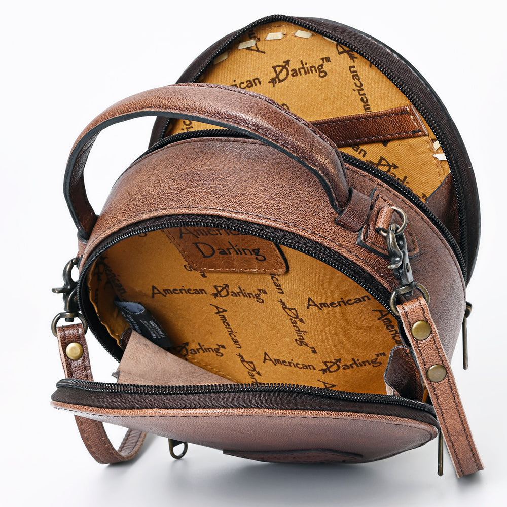 American Darling Western Tooled Leather Canteen Bag Floral Carved Inlay