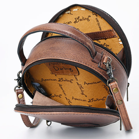 American Darling Western Tooled Leather Canteen Bag Floral Carved Inlay