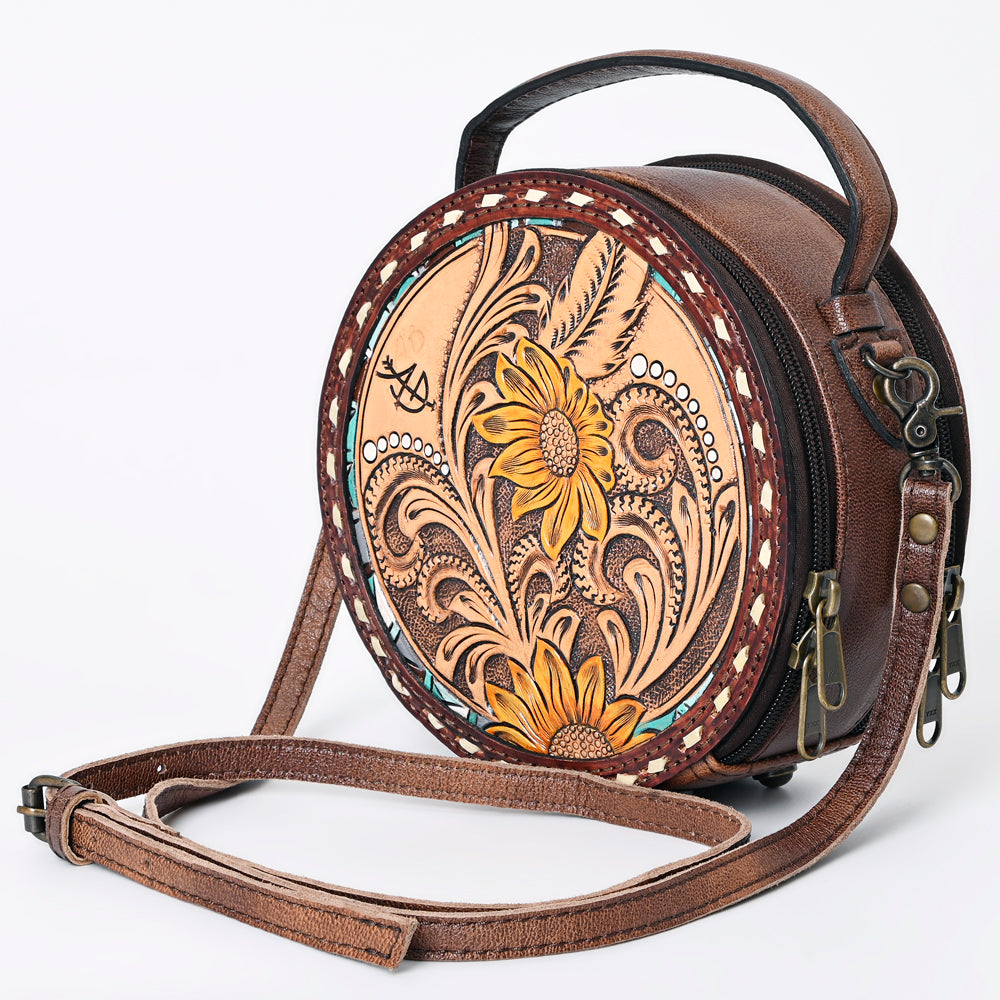 American Darling Western Tooled Leather Canteen Bag Floral Carved Inlay