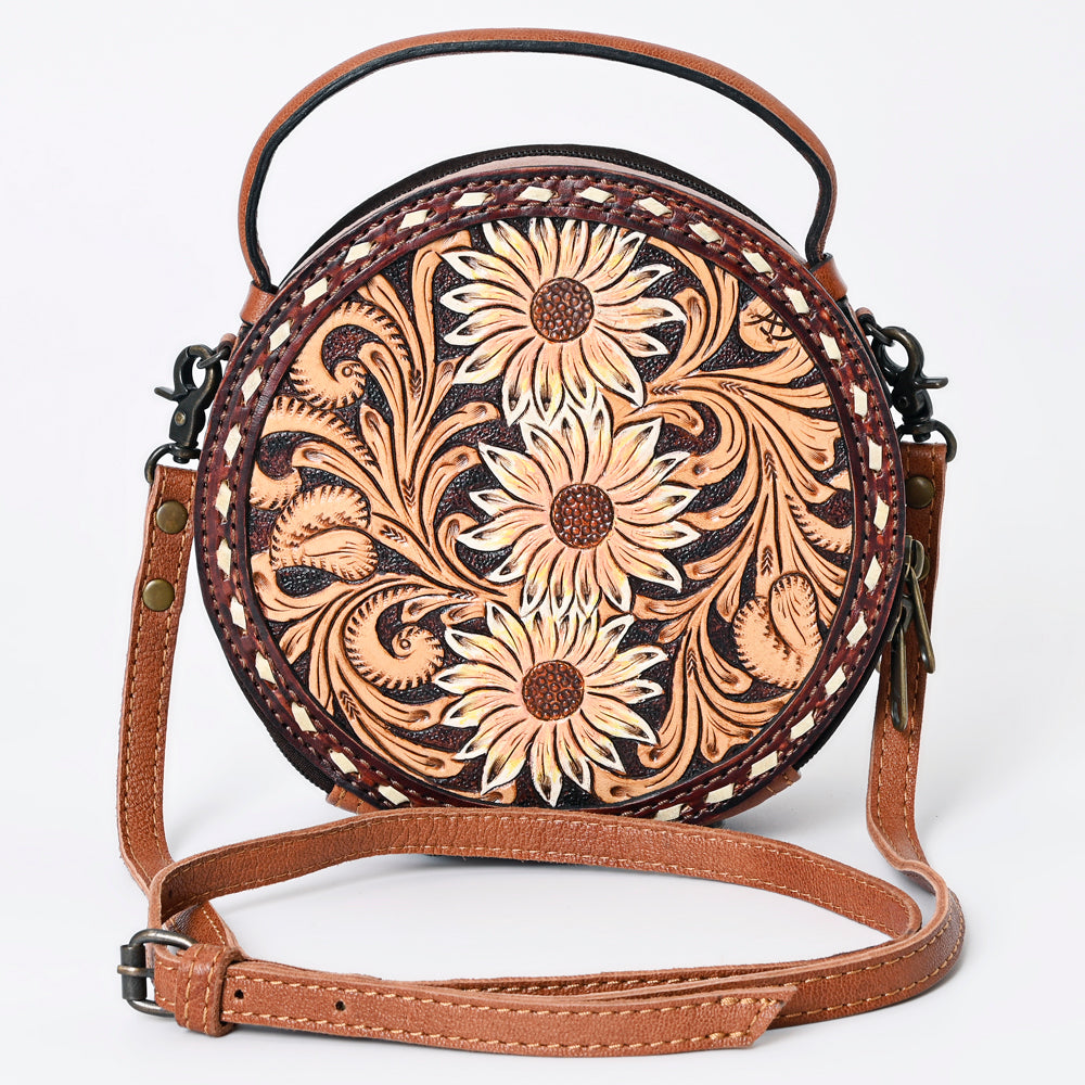 American Darling Western Tooled Leather Canteen Bag Floral Carved Inlay