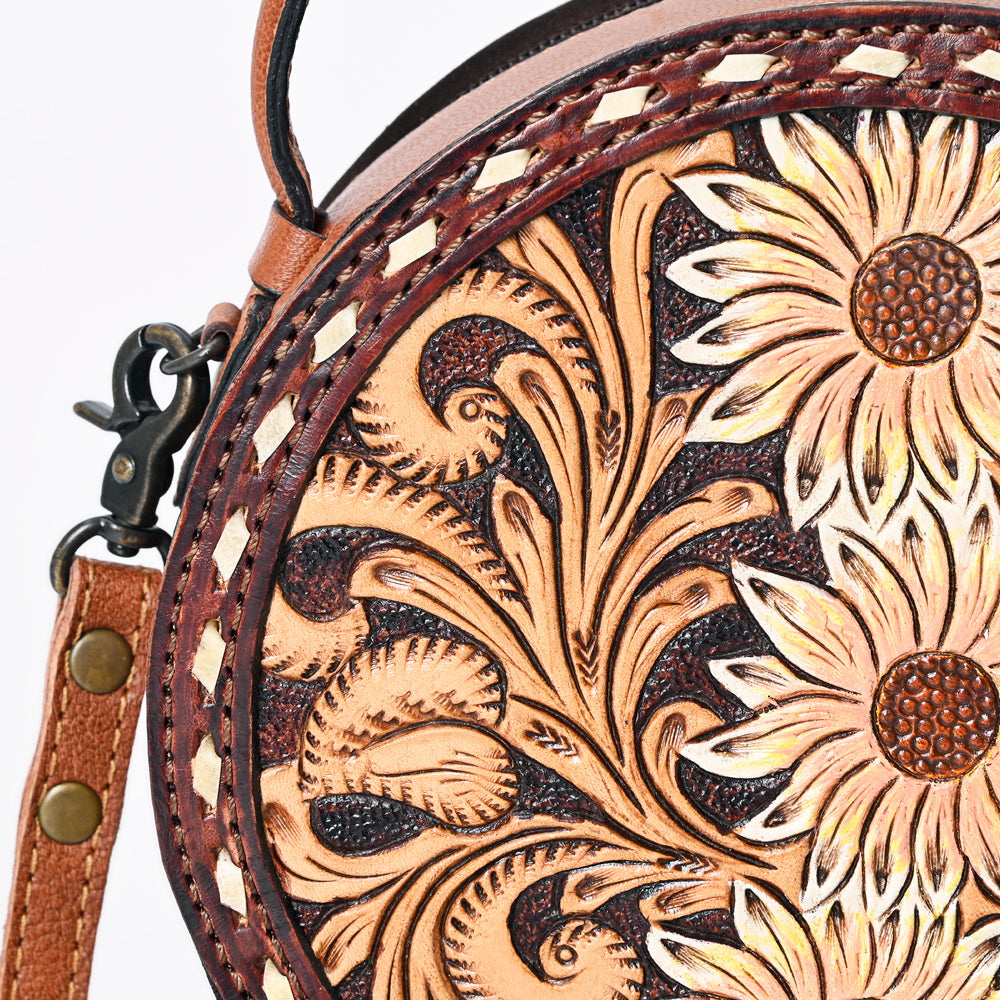 American Darling Western Tooled Leather Canteen Bag Floral Carved Inlay