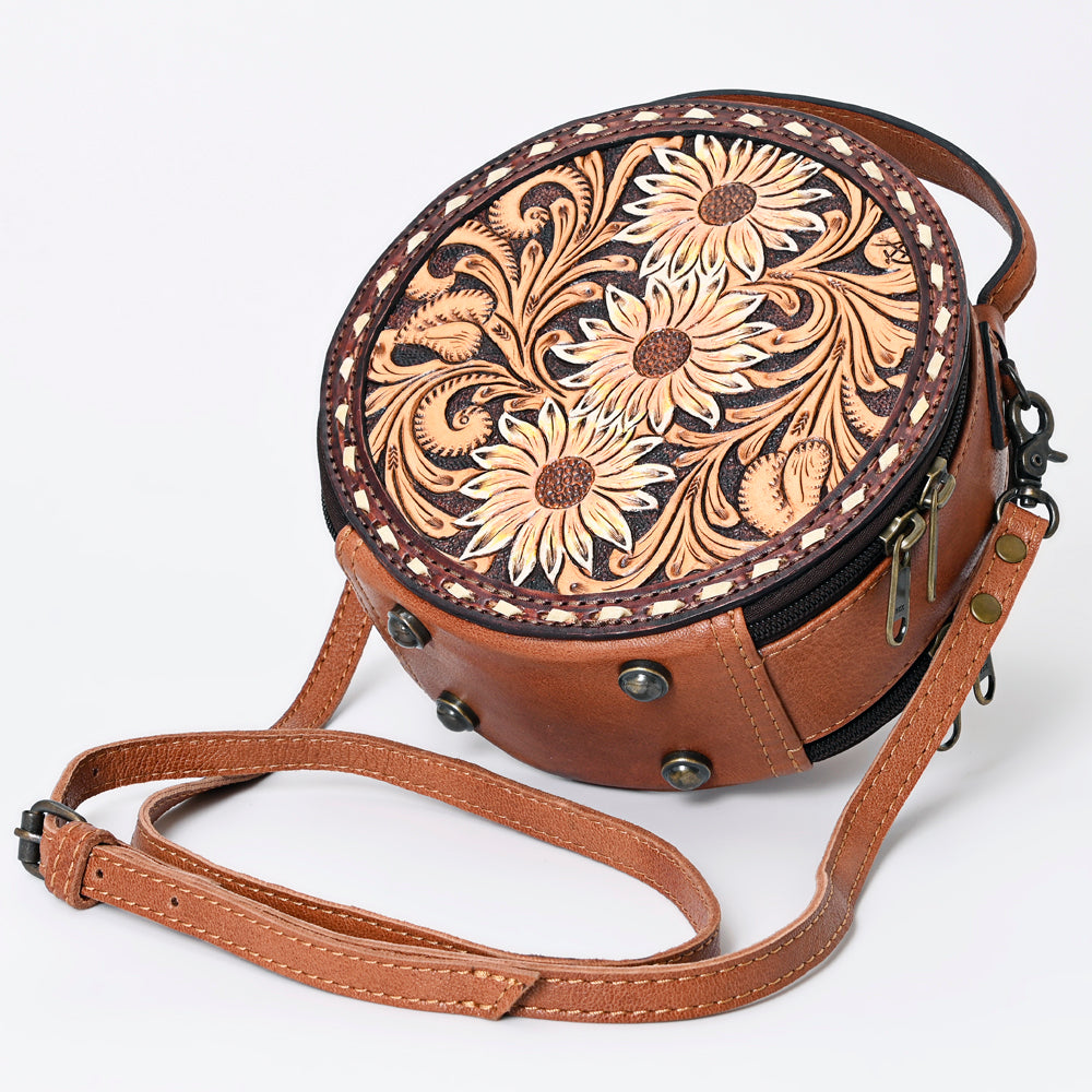 American Darling Western Tooled Leather Canteen Bag Floral Carved Inlay
