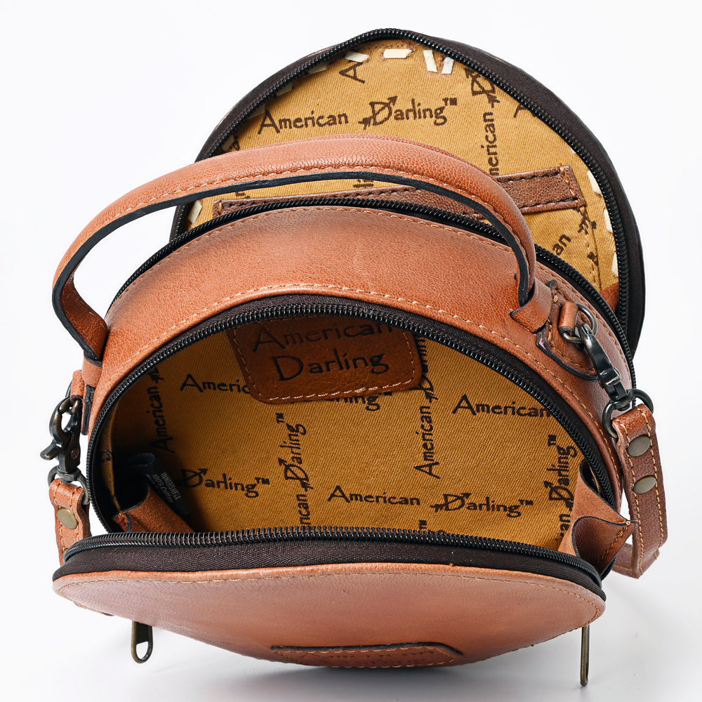 American Darling Western Tooled Leather Canteen Bag Floral Carved Inlay