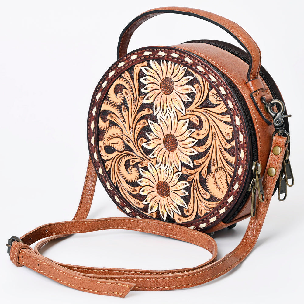 American Darling Western Tooled Leather Canteen Bag Floral Carved Inlay