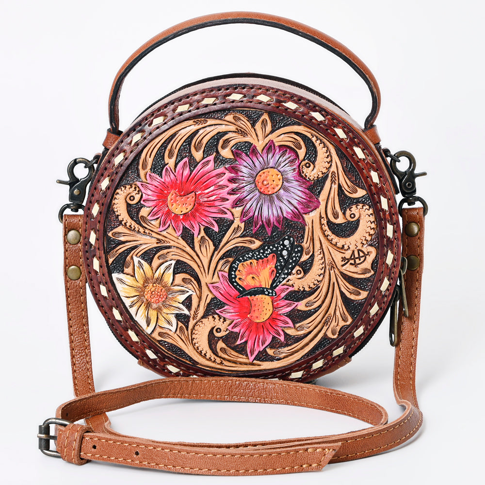 American Darling Western Tooled Leather Canteen Bag Floral Carved Inlay