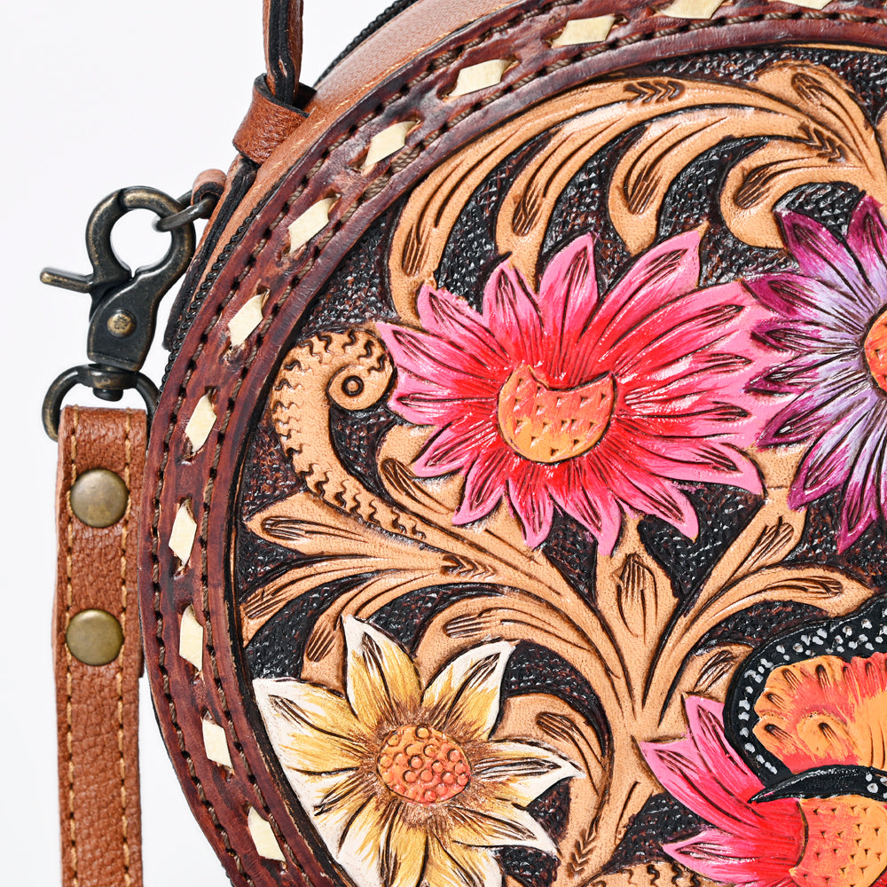 American Darling Western Tooled Leather Canteen Bag Floral Carved Inlay